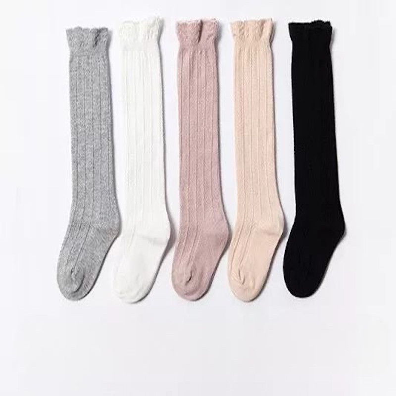 Spring Combed Cotton Knee high Toddler Girls Stocking Sock Set